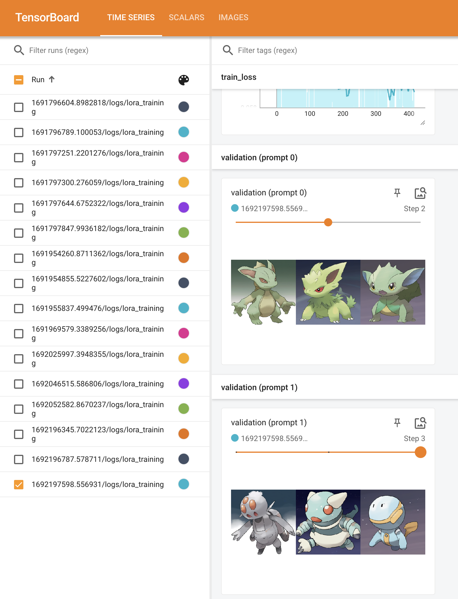 Screenshot of the Tensorboard UI showing validation images.